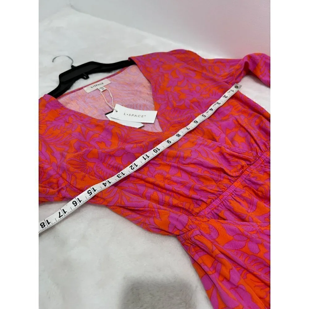 New L Space Size SM Kristy Long Sleeve Faux-Wrap Cover-Up Dress Path To Paradise